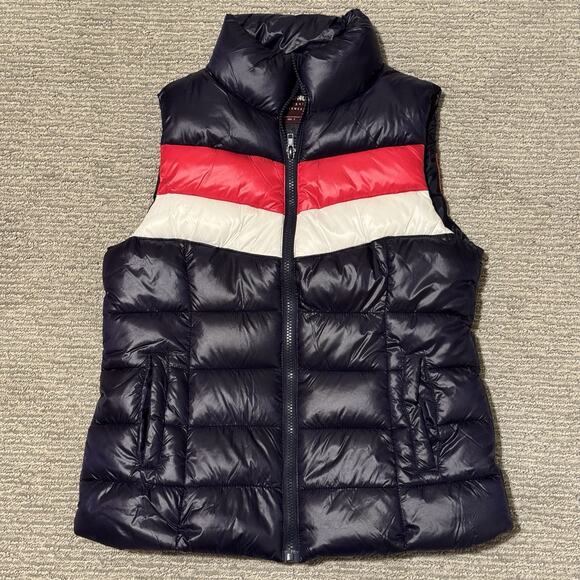 Ci Sono Puffer Vest Women’s Small Navy Red White Sleeveless Full Zip Shine - Picture 1 of 6